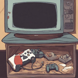 illustration of a tv and retro gaming controllers