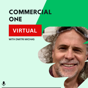 Commercial One virtual workshop promotional graphic featuring Dmitri Michas on mint green background